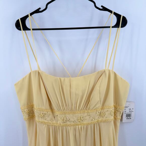 DAVID’S Bridal Dress Size 16 NWT Spaghetti Strap Chiffon Beaded Canary Yellow - Picture 6 of 16